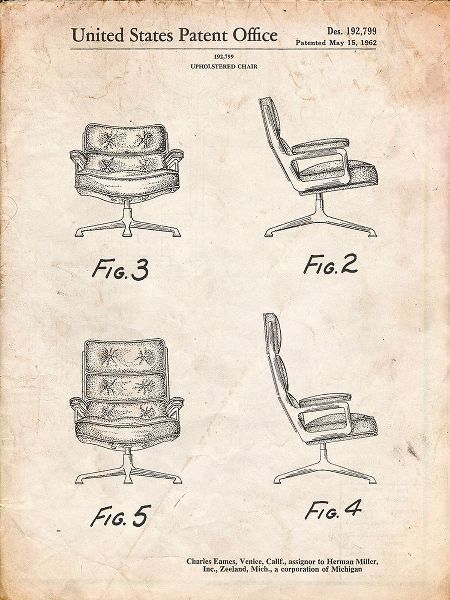 Borders, Cole 아티스트의 PP421-Vintage Parchment Eames Upholstered Chair Patent Poster작품입니다.