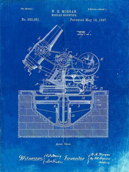Borders, Cole 아티스트의 PP445-Faded Blueprint Military Mortar Launcher Patent Poster작품입니다.