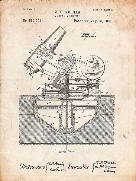 Borders, Cole 아티스트의 PP445-Vintage Parchment Military Mortar Launcher Patent Poster작품입니다.