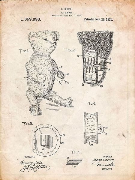 Borders, Cole 아티스트의 PP452-Vintage Parchment Whistle Teddy Bear 1919 Patent Poster작품입니다.