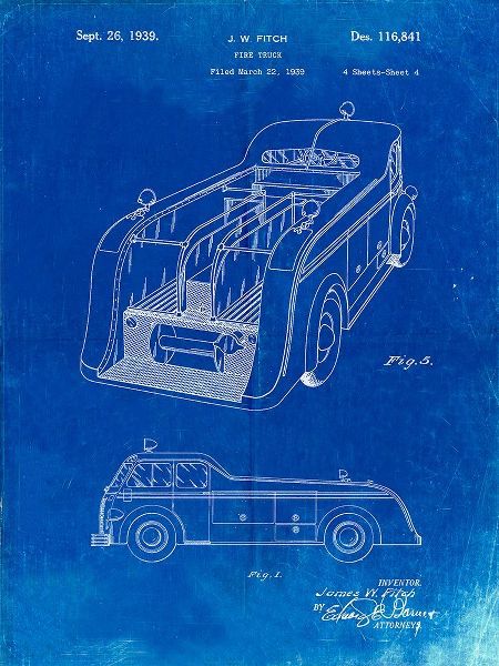 Borders, Cole 아티스트의 PP462-Faded Blueprint Firetruck 1939 Two Image Patent Poster작품입니다.