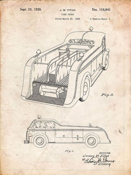 Borders, Cole 아티스트의 PP462-Vintage Parchment Firetruck 1939 Two Image Patent Poster작품입니다.