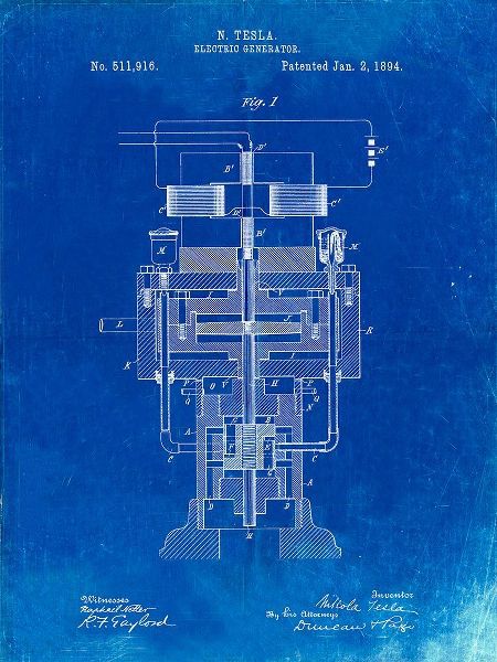 Borders, Cole 아티스트의 PP463-Faded Blueprint Tesla Electric Generator Poster작품입니다.