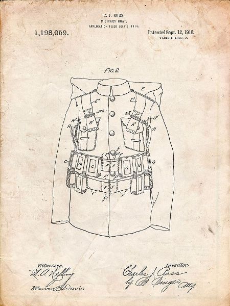 Borders, Cole 아티스트의 PP465-Vintage Parchment World War 1 Military Coat Patent Poster작품입니다.