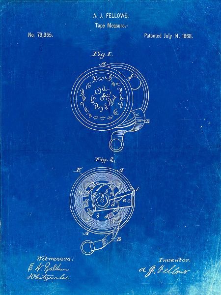 Borders, Cole 아티스트의 PP468-Faded Blueprint Tape Measure 1868 Patent Poster작품입니다.