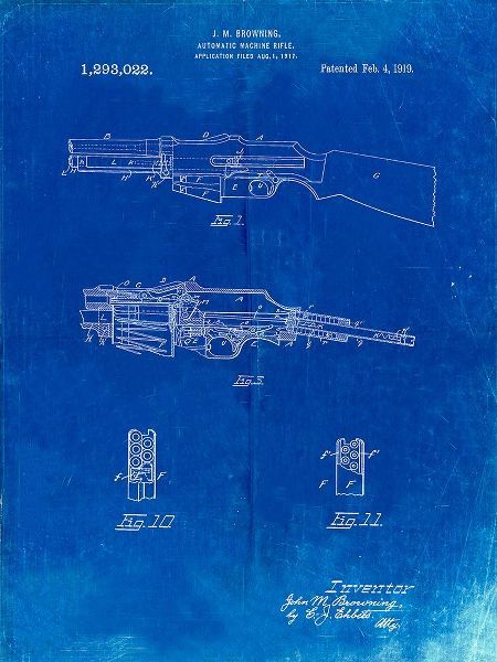 Borders, Cole 아티스트의 PP469-Faded Blueprint M1919 Browning Automic Rifle Patent Poster 작품입니다.