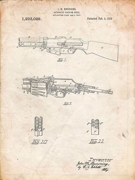 Borders, Cole 아티스트의 PP469-Vintage Parchment M1919 Browning Automic Rifle Patent Poster 작품입니다.