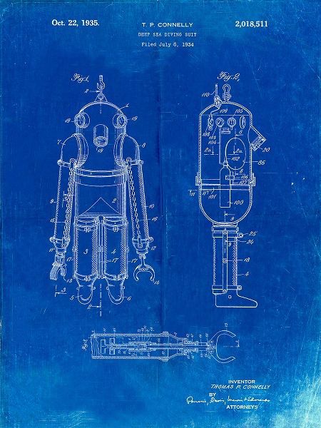 Borders, Cole 아티스트의 PP479-Faded Blueprint Deep Sea Diving Suit Patent Poster작품입니다.