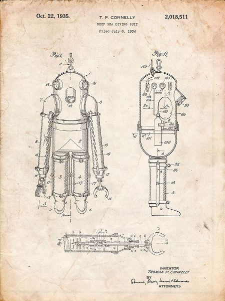 Borders, Cole 아티스트의 PP479-Vintage Parchment Deep Sea Diving Suit Patent Poster작품입니다.