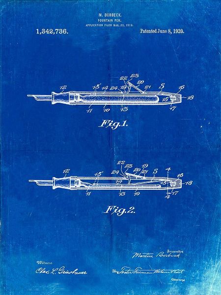 Borders, Cole 아티스트의 PP486-Faded Blueprint Houston Fountain Pen Company 1920 Patent Poster작품입니다.