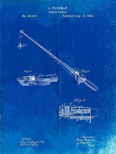 Borders, Cole 아티스트의 PP490-Faded Blueprint Fishing Rod and Reel 1884 Patent Poster작품입니다.
