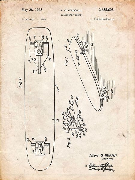 Borders, Cole 아티스트의 PP492-Vintage Parchment Skateboard Brake Patent Poster작품입니다.