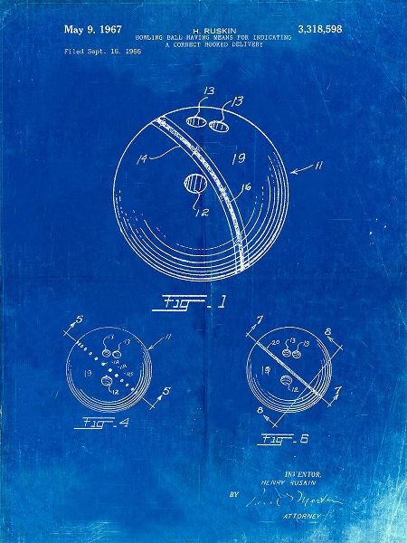 Borders, Cole 아티스트의 PP493-Faded Blueprint Bowling Ball 1967 Patent Poster작품입니다.