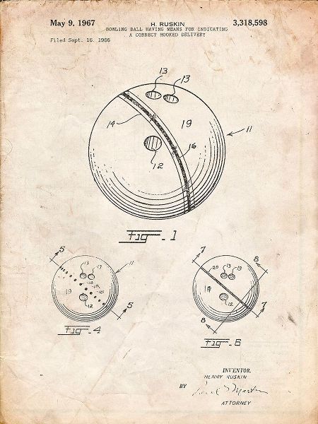 Borders, Cole 아티스트의 PP493-Vintage Parchment Bowling Ball 1967 Patent Poster작품입니다.