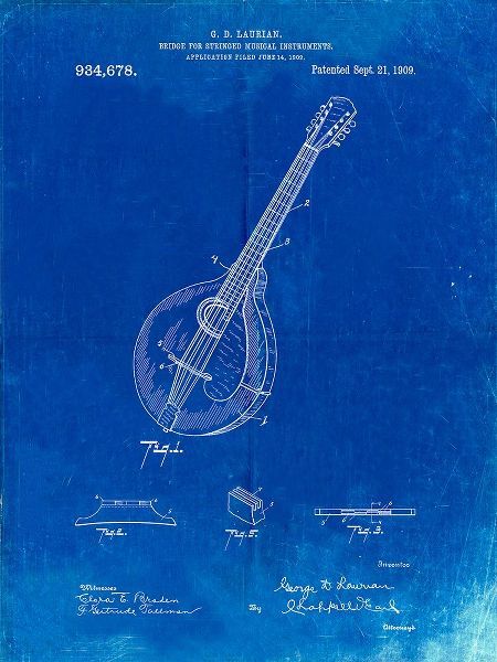 Borders, Cole 아티스트의 PP499-Faded Blueprint Gibson Mandolin Bridge Patent Poster작품입니다.