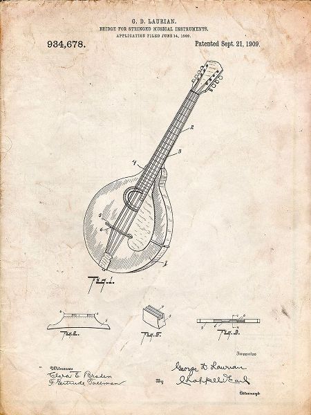 Borders, Cole 아티스트의 PP499-Vintage Parchment Gibson Mandolin Bridge Patent Poster작품입니다.