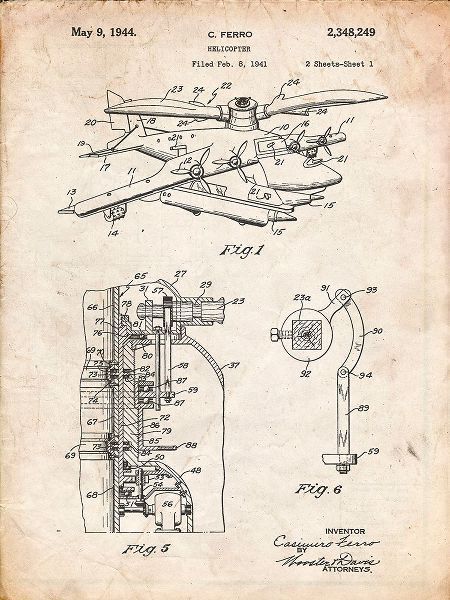 Borders, Cole 아티스트의 PP500-Vintage Parchment Early Helicopter Patent Poster작품입니다.