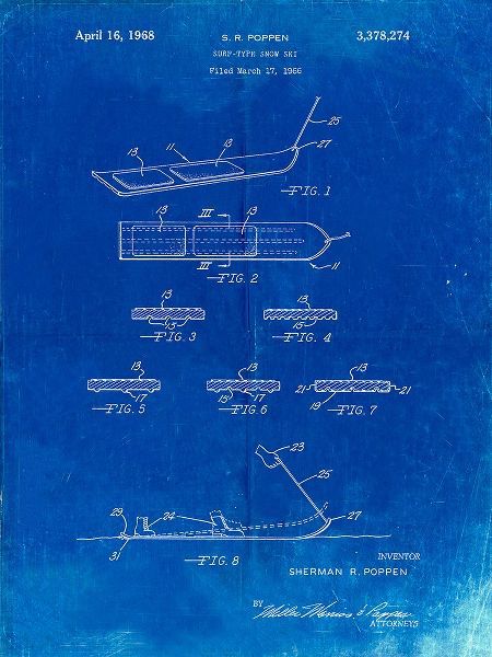 Borders, Cole 아티스트의 PP508-Faded Blueprint Snurfer Poppen First Modern Snowboard Patent Poster작품입니다.
