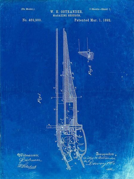 Borders, Cole 아티스트의 PP513-Faded Blueprint The Ostrander Shotgun Patent Poster작품입니다.