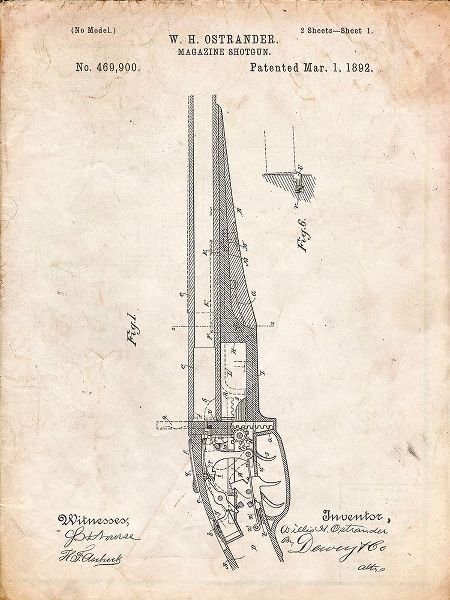 Borders, Cole 아티스트의 PP513-Vintage Parchment The Ostrander Shotgun Patent Poster작품입니다.