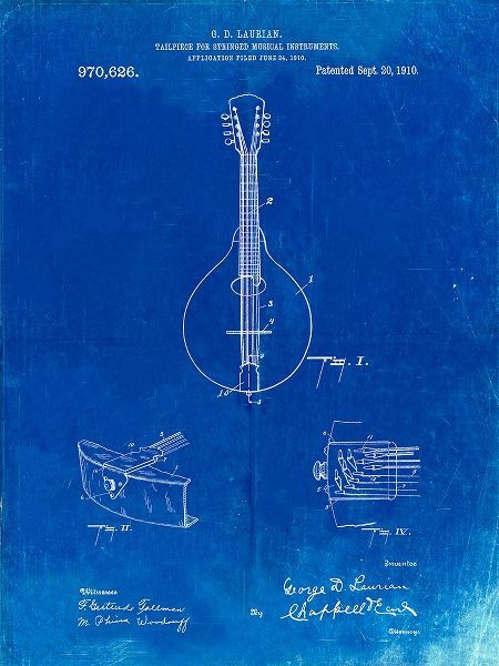 Borders, Cole 아티스트의 PP514-Faded Blueprint Gibson Mandolin Tailpiece Patent Poster작품입니다.