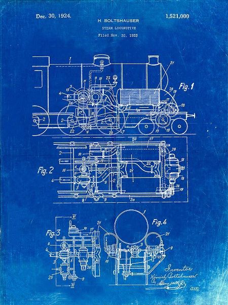 Borders, Cole 아티스트의 PP516-Faded Blueprint Steam Train Locomotive Patent Poster작품입니다.