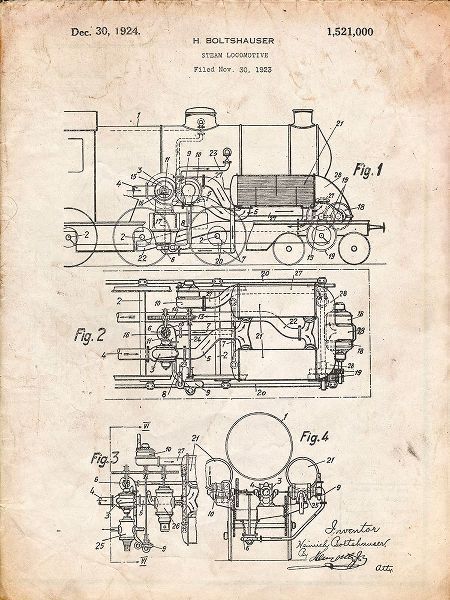 Borders, Cole 아티스트의 PP516-Vintage Parchment Steam Train Locomotive Patent Poster작품입니다.