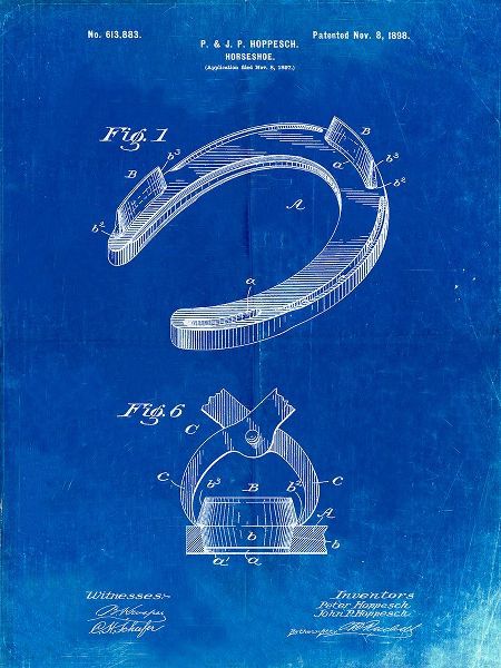 Borders, Cole 아티스트의 PP523-Faded Blueprint Horseshoe Patent Poster작품입니다.