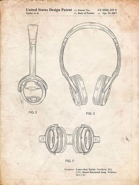 Borders, Cole 아티스트의 PP543-Vintage Parchment Noise Canceling Headphones Patent Poster작품입니다.