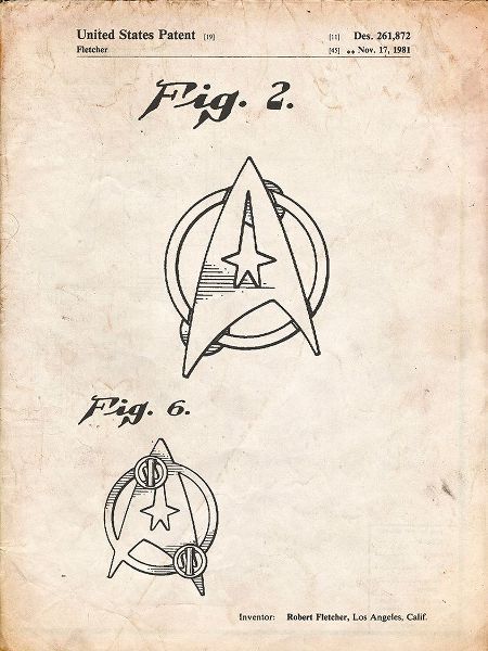 Borders, Cole 아티스트의 PP544-Vintage Parchment Star Trek Star Fleet Insignia Patent Poster작품입니다.