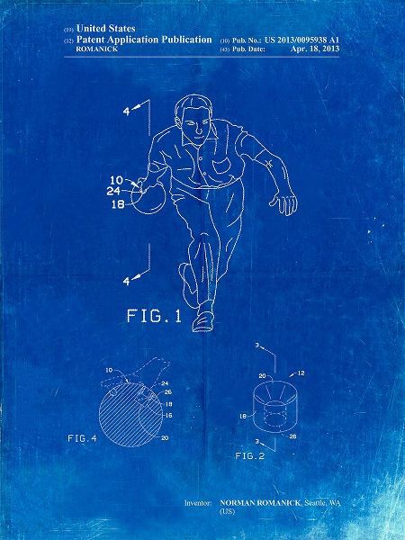 Borders, Cole 아티스트의 PP549-Faded Blueprint Bowling Ball Patent Poster작품입니다.