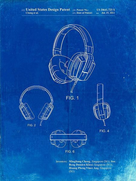 Borders, Cole 아티스트의 PP550-Faded Blueprint Headphones Patent Poster작품입니다.