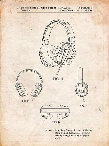 Borders, Cole 아티스트의 PP550-Vintage Parchment Headphones Patent Poster작품입니다.