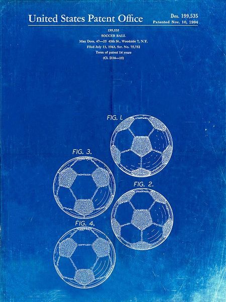 Borders, Cole 아티스트의 PP587-Faded Blueprint Soccer Ball 4 Image Patent Poster작품입니다.