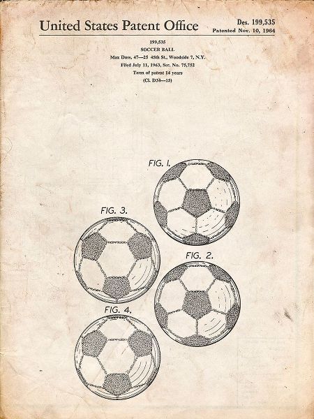 Borders, Cole 아티스트의 PP587-Vintage Parchment Soccer Ball 4 Image Patent Poster작품입니다.