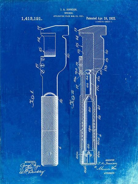 Borders, Cole 아티스트의 PP594-Faded Blueprint Adjustable Wrench 1922 Patent Poster작품입니다.