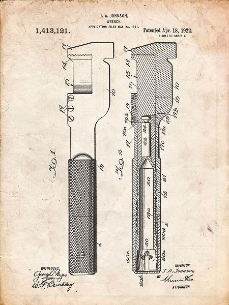 Borders, Cole 아티스트의 PP594-Vintage Parchment Adjustable Wrench 1922 Patent Poster작품입니다.