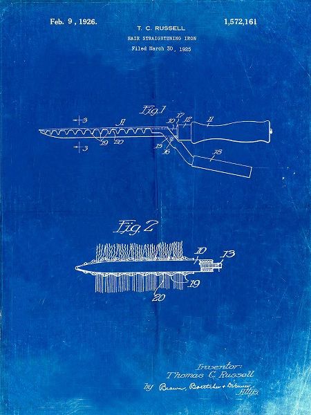 Borders, Cole 아티스트의 PP595-Faded Blueprint Curling Iron 1925 Patent Poster작품입니다.