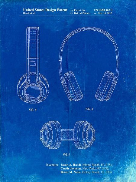 Borders, Cole 아티스트의 PP596-Faded Blueprint Bluetooth Headphones Patent Poster작품입니다.