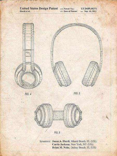 Borders, Cole 아티스트의 PP596-Vintage Parchment Bluetooth Headphones Patent Poster작품입니다.