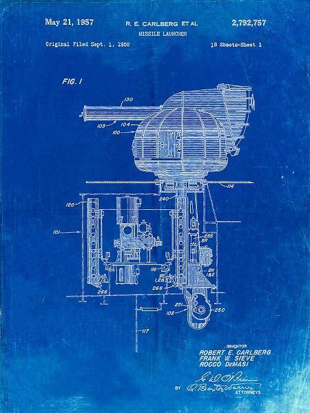 Borders, Cole 아티스트의 PP597-Faded Blueprint Missile Launcher Cold War Patent Poster작품입니다.