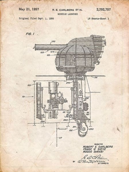 Borders, Cole 아티스트의 PP597-Vintage Parchment Missile Launcher Cold War Patent Poster작품입니다.