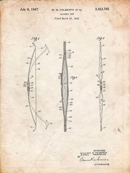 Borders, Cole 아티스트의 PP603-Vintage Parchment Bill Folberth Archery Bow Patent Poster작품입니다.