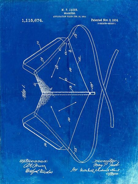 Borders, Cole 아티스트의 PP604-Faded Blueprint Brassiere (Bra) 1914 Patent Poster작품입니다.