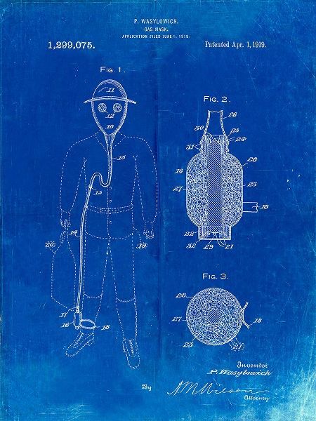 Borders, Cole 아티스트의 PP607-Faded Blueprint Gas Mask 1918 Patent Poster작품입니다.