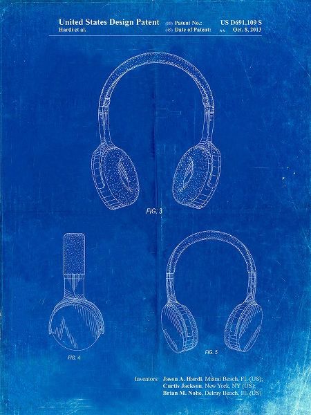 Borders, Cole 아티스트의 PP612-Faded Blueprint Headphones Patent Poster작품입니다.
