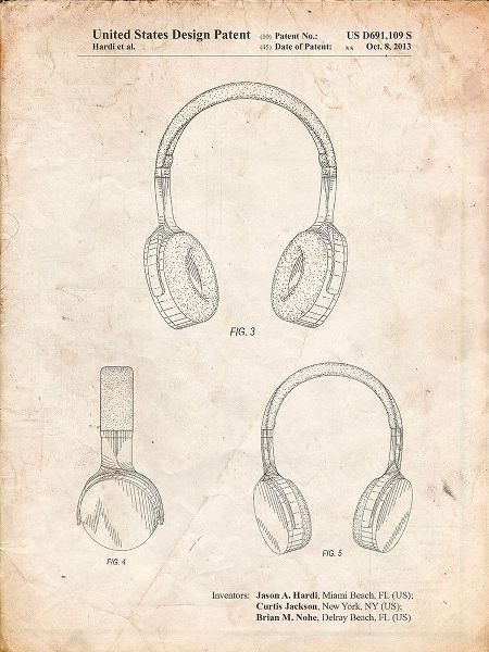 Borders, Cole 아티스트의 PP612-Vintage Parchment Headphones Patent Poster작품입니다.