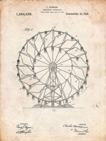 Borders, Cole 아티스트의 PP615-Vintage Parchment Ferris Wheel 1920 Patent Poster작품입니다.