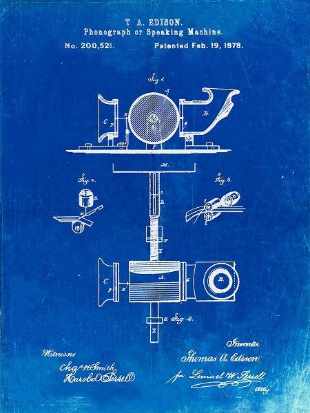Borders, Cole 아티스트의 PP622-Faded Blueprint T. A. Edison Phonograph Patent Poster작품입니다.
