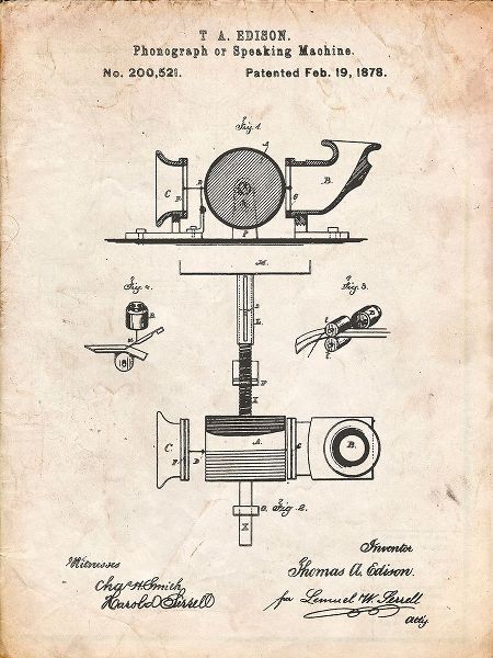 Borders, Cole 아티스트의 PP622-Vintage Parchment T. A. Edison Phonograph Patent Poster작품입니다.
